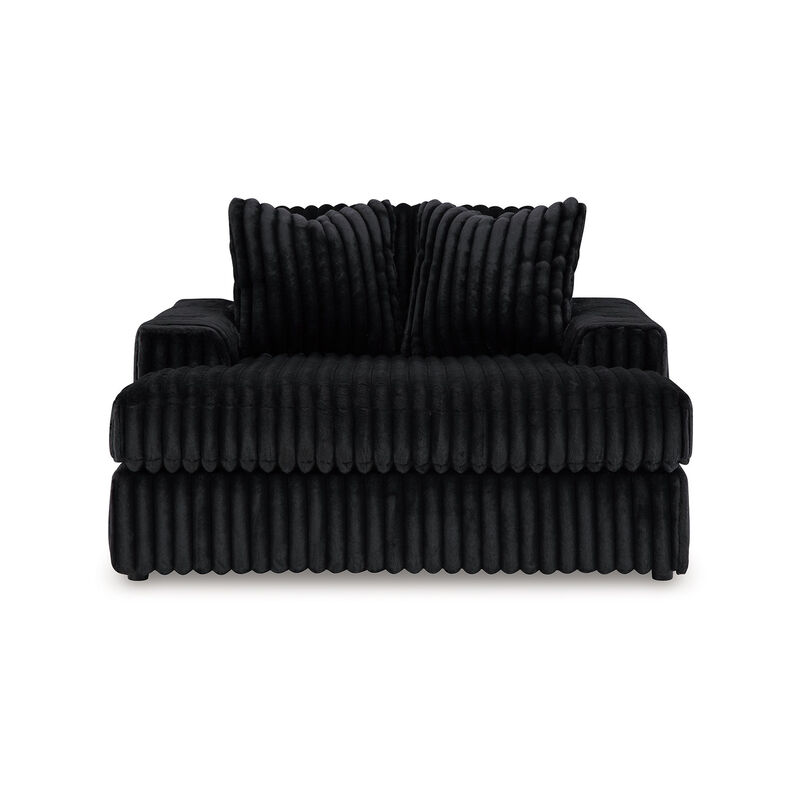 Addy Oversized Chaise, Black Jumbo Corduroy Fabric, 2 Pillows, 68 Inch - Benzara