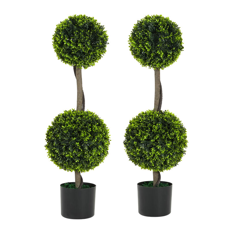 Christopher Knight Home Salta 33.5" Tall Artificial Topiary Boxwood Double Ball Trees with Black Plastic Pot (Set of 2) image number 0