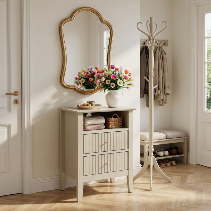 18" Assembled Fluted Nightstand 2-Drawer Gold Knobs image number 3