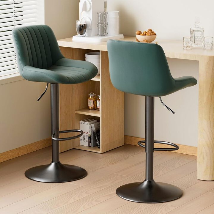 Swivel Bar Stools Set of 2, Upholstered Counter Height Bar Stools with Back and Footrest, 360 Degree Swivel Kitchen Island Chairs, Modern Barstools for Kitchen Counter, Home Bar, Dining