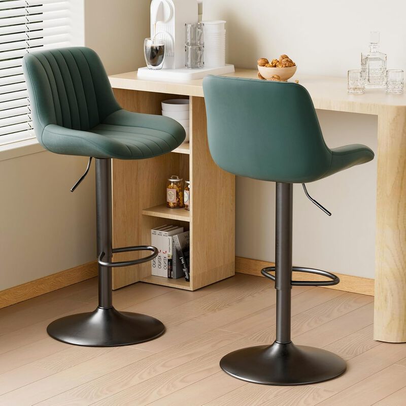 Swivel Bar Stools Set of 2, Upholstered Counter Height Bar Stools with Back and Footrest, 360 Degree Swivel Kitchen Island Chairs, Modern Barstools for Kitchen Counter, Home Bar, Dining image number 1