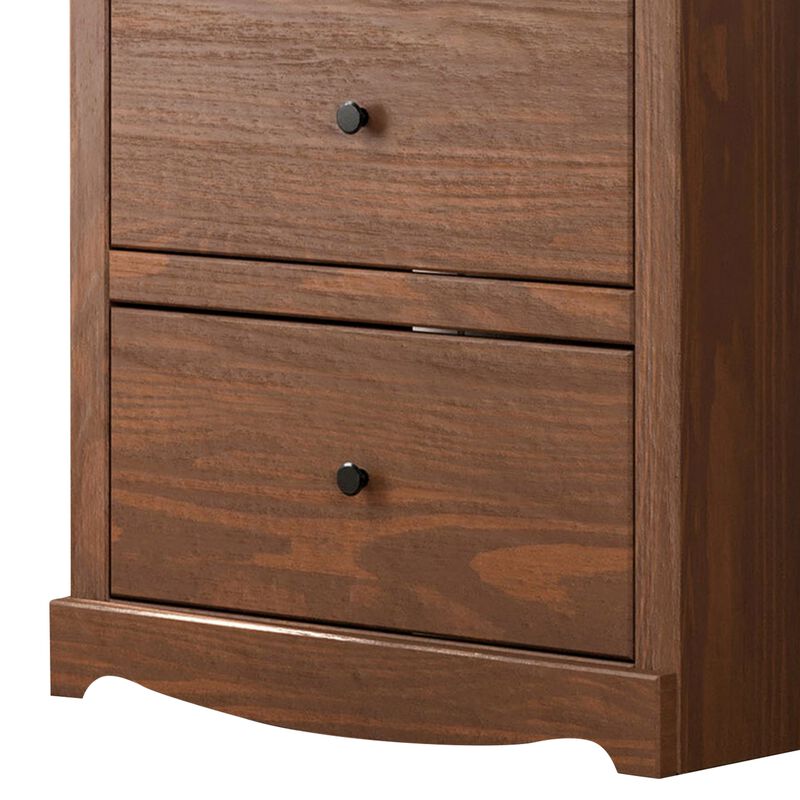 Stav Tall Dresser Chest with 4 Drawers, Plank Style, Brown Solid Wood - Benzara