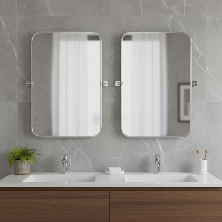 HomeRoots Set of Two 32" Silver Metal Framed Accent Mirrors