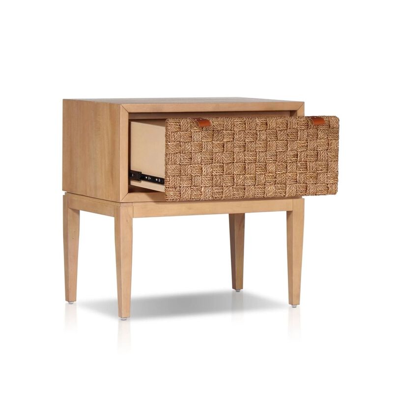 Rena Nightstand, 1 Drawer with Sea Grass Accent Front, Natural Brown image number 5