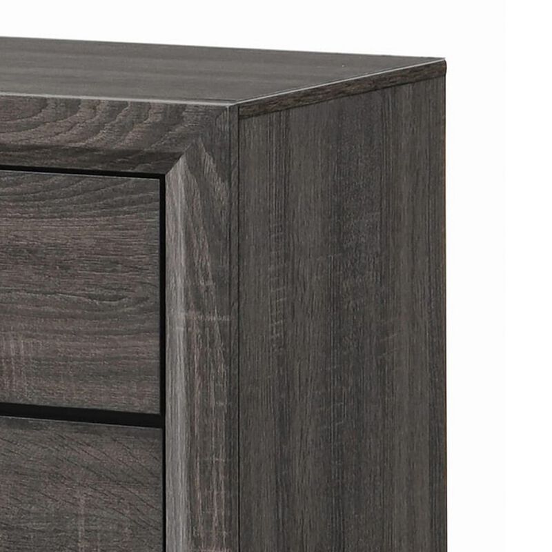 Wooden Nightstand with 2 Drawers and Chamfered legs, Gray and Black-Benzara