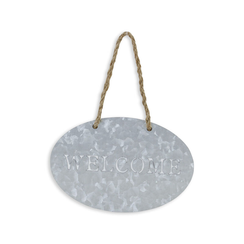 HomeRoots 5" X 8" Gray Handcrafted Welcome Galvanized Metal Wall Decor image number 4