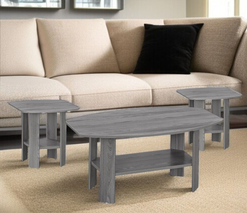 Set of Three Coffee Tables with Lower Storage Shelf for Living Room and Lounge