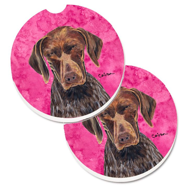 Caroline's Treasures Pink German Shorthaired Pointer Set of 2 Cup Holder Car Coasters SC9117PKCARC, 2.56, Multicolor