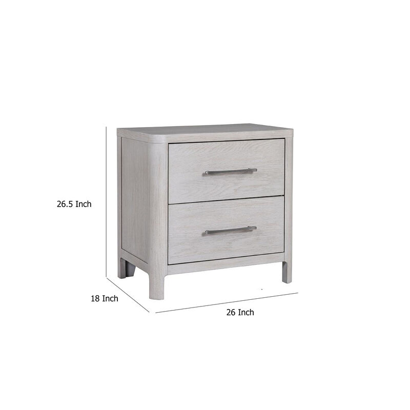 Reham Nightstand, 2 Drawers, USB A-C, White Wash Brown Wood, 27 Inch