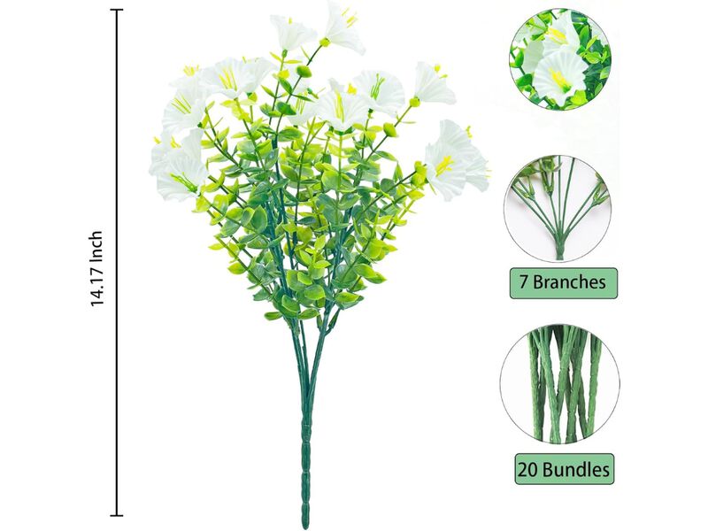 20 Bundle White Artificial Outdoor Plants UV Resistant Home Decor image number 2