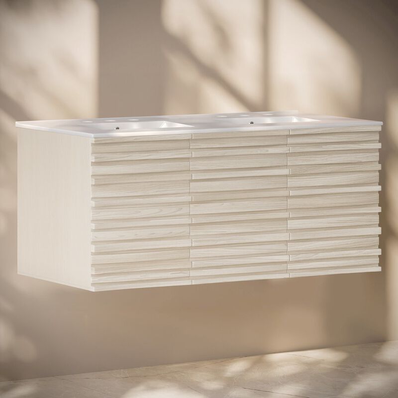 48" Wall-Mounted Bathroom Vanity, 3-Hole Widespread Double Basin Sink Top image number 2