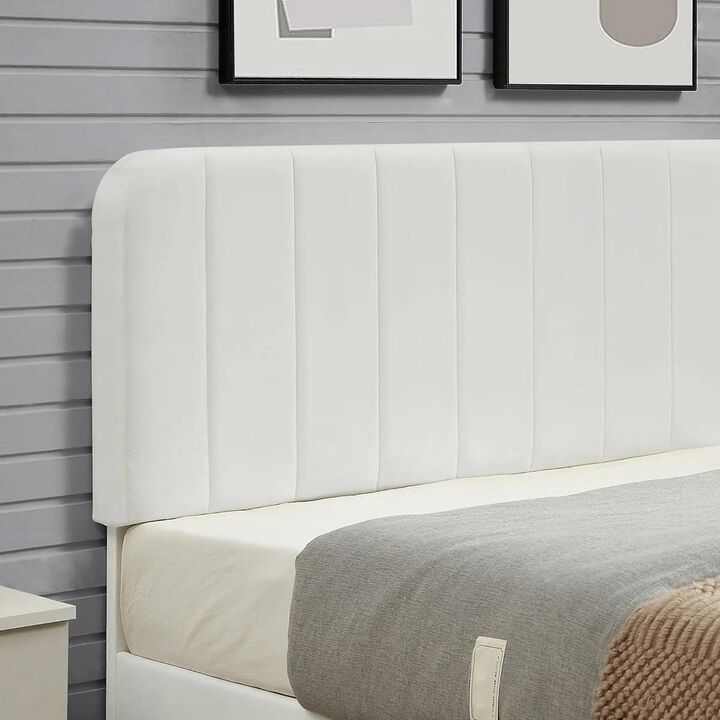Elegant Upholstered Platform Bed Frame with Soft Headboard for Bedroom