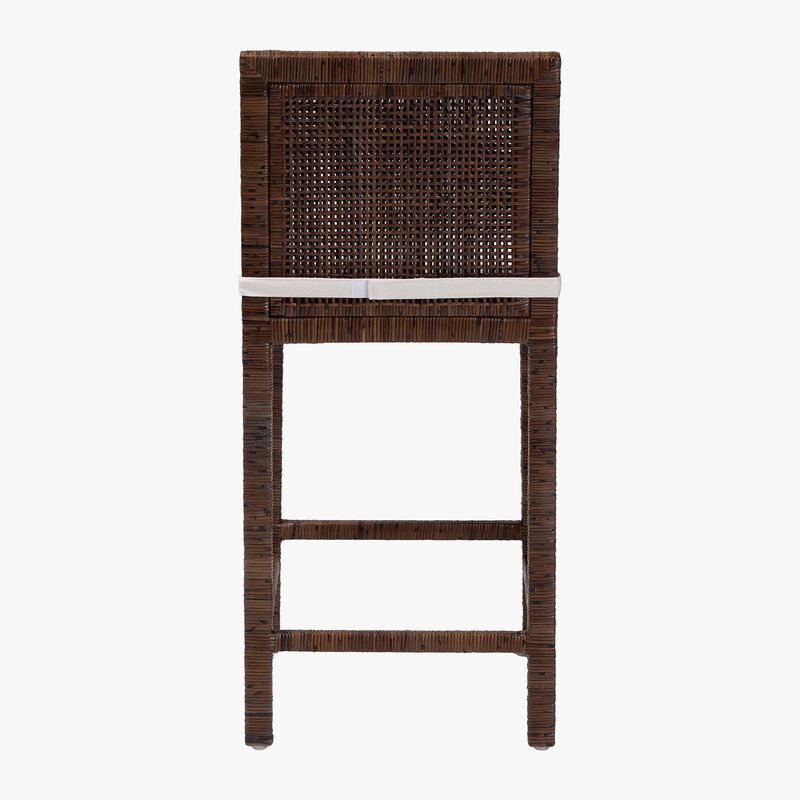 bali & pari Sofia Rattan Counter Stool with Mahogany Wood Frame - Handwoven Wicker Counter Height Chair with Cushion, Coastal Boho Style Kitchen Island Seating, Antique Coffee image number 3