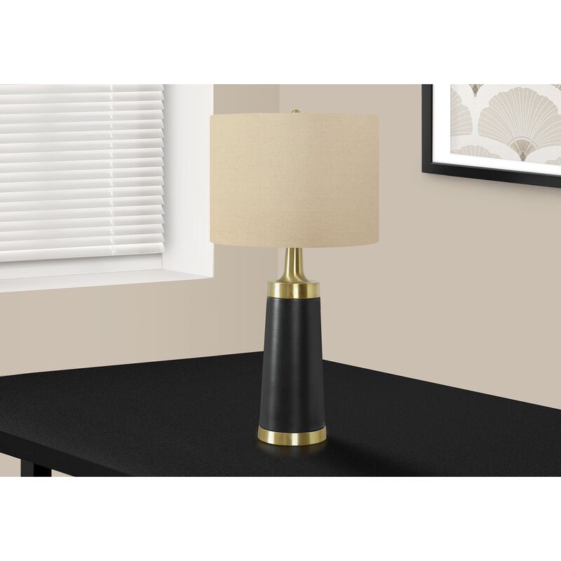 Monarch Specialties I 9623 - Lighting, 28"H, Table Lamp, Black Metal, Beige Shade, Contemporary