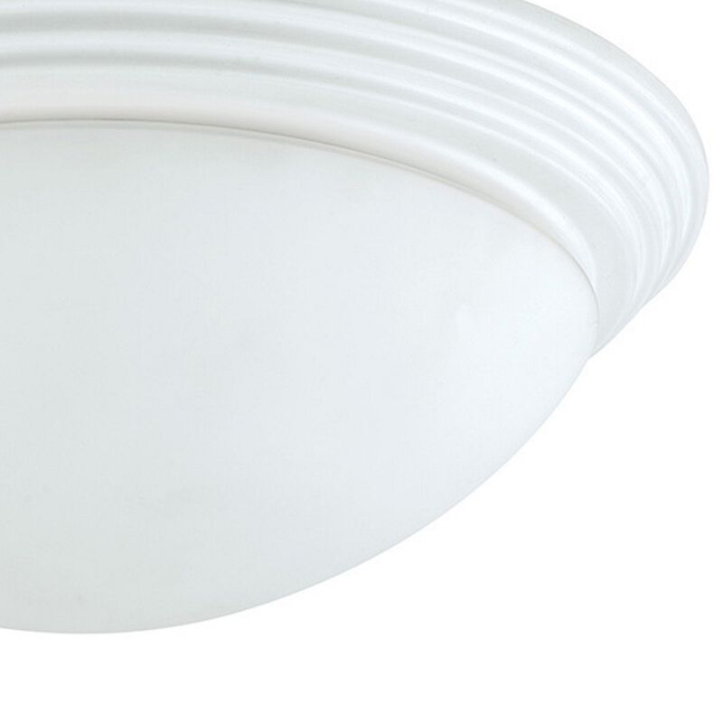 Dome Shaped Glass Ceiling Lamp with Hardwired Switch, White and Clear - Benzara image number 9