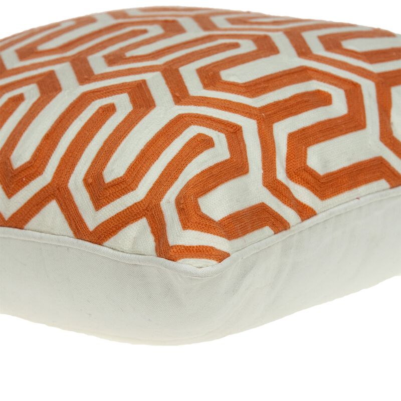 20" Orange Geometrical Embroidered Throw Pillow