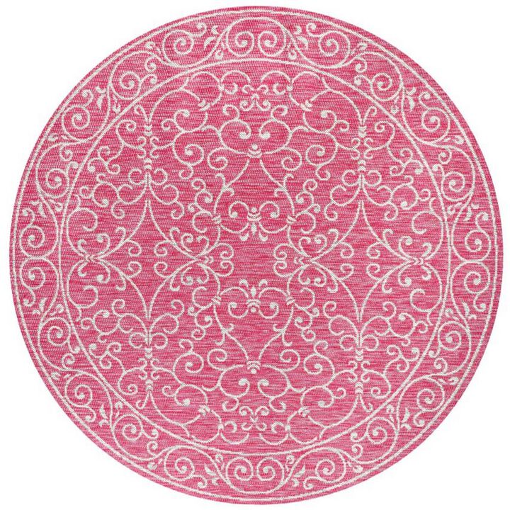 Charleston Vintage Filigree Textured Weave Round Indoor/Outdoor Area Rug