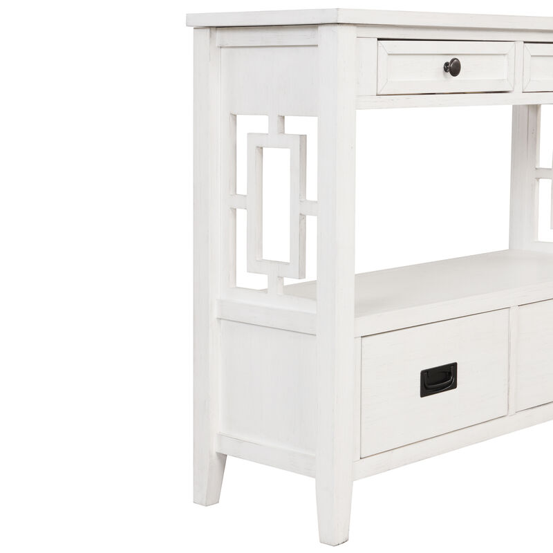 GOODSILO Farmhouse Pine Wood Console Table Entry Sofa Table with 4 Drawers and Storage Shelf image number 6