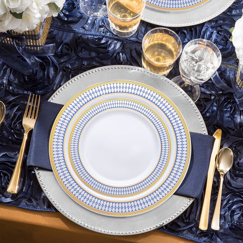White with Blue and Gold Chord Rim Plastic Wedding Value Set (30 Sets) image number 7