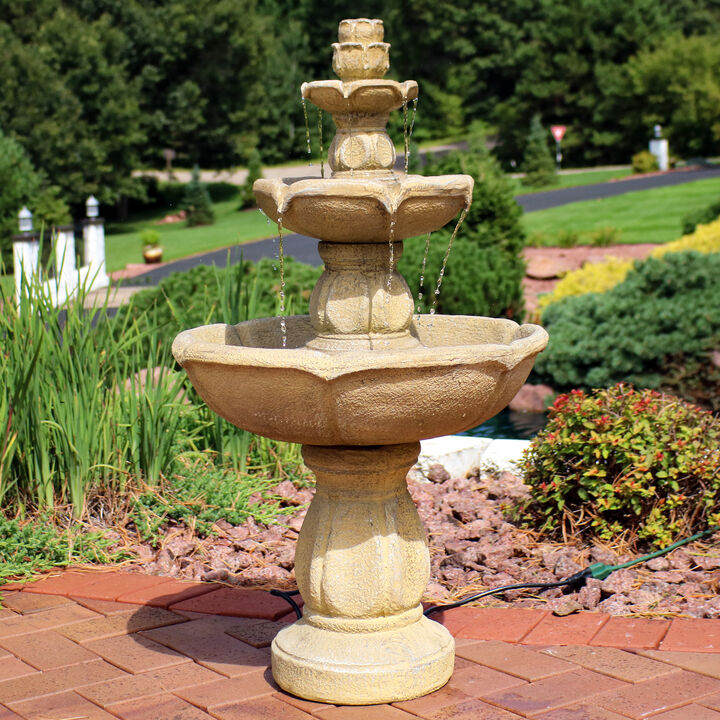 Sunnydaze 35" 3-Tier Birds Delight Outdoor Water Fountain, Electric Pump