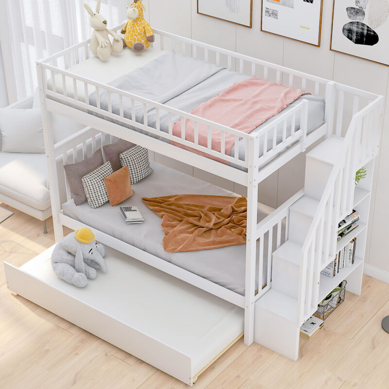 Twin Over Twin Bunk Bed With Trundle And Storage