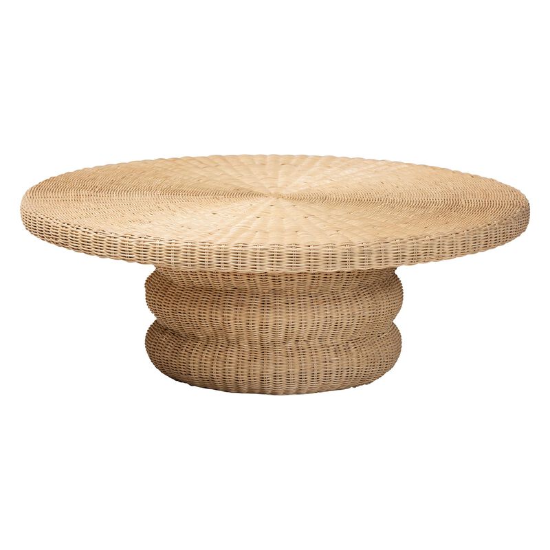 bali & pari Silvia Natural Rattan Coffee Table - Handwoven Wicker Accent Cocktail Table with Pedestal Base for Living Room or Sunroom image number 0