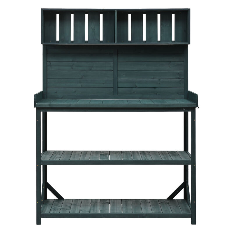 Whisen Rustic Potting Bench, Spacious Outdoor Workstation with 4 Shelves and Tool Hooks image number 0