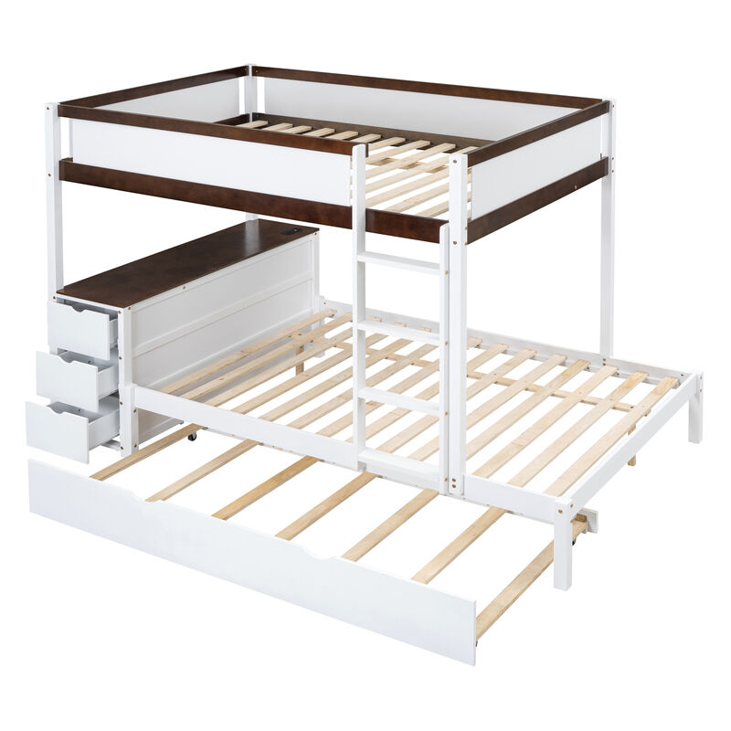 Whisen Full-Over-Full Bunk Bed with Trundle Desk Drawers, Solid Wood for Bedroom Kids image number 4