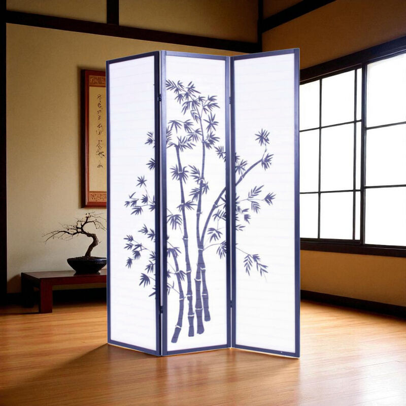 Wooden 3-Panel Shoji Screen – Asian-Inspired Room Partition with Wicker Texture