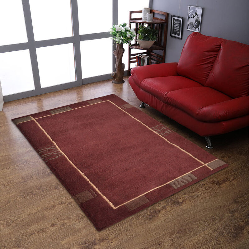 Rugsotic Carpets Hand Knotted Tibbati Wool 5'7''x7'10'' Area Rug Contemporary Brown T00206