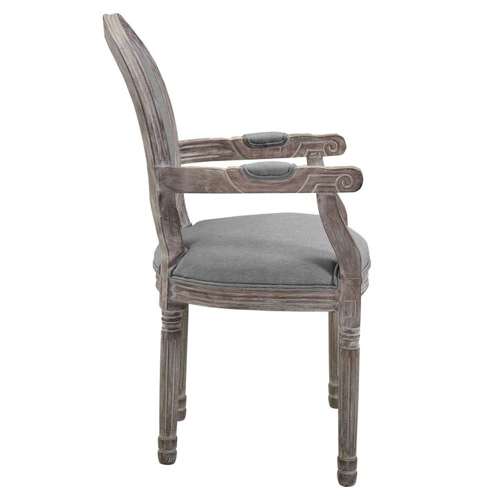 Modway Emanate French Vintage Upholstered Fabric Dining Armchair in Light Gray