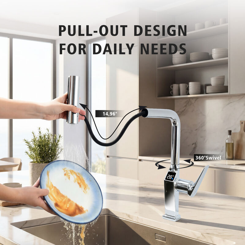 Touchless Kitchen Sink Faucet with LED Temperature Display, 3‑Function Pull‑Out Sprayer & 360&deg; Swivel Spout image number 4