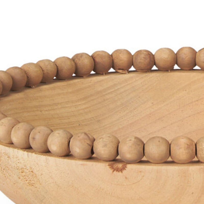 HomeRoots Set of Two Brown Solid Wood Beaded Edge Round Centerpiece Bowl image number 5
