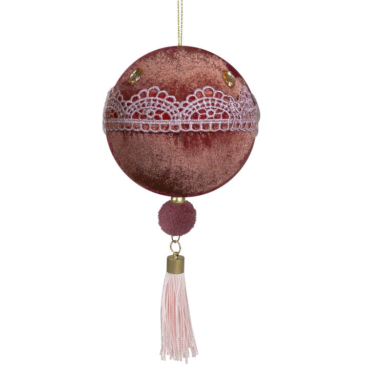 Maroon and Pink Lace Shatterproof Christmas Ball Ornament 4" (100mm)
