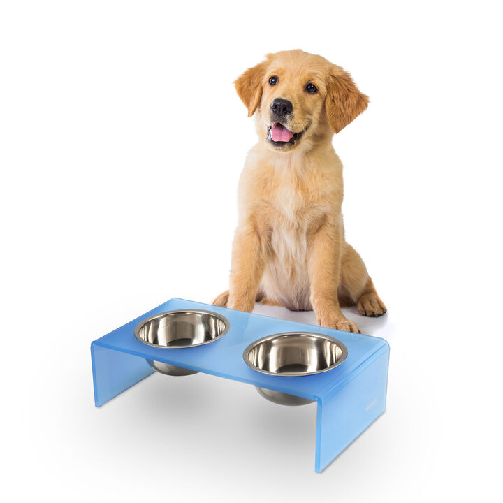 Keaton Modern Acrylic Rectangular Elevated Pet Feeder with Stainless Steel Bowls