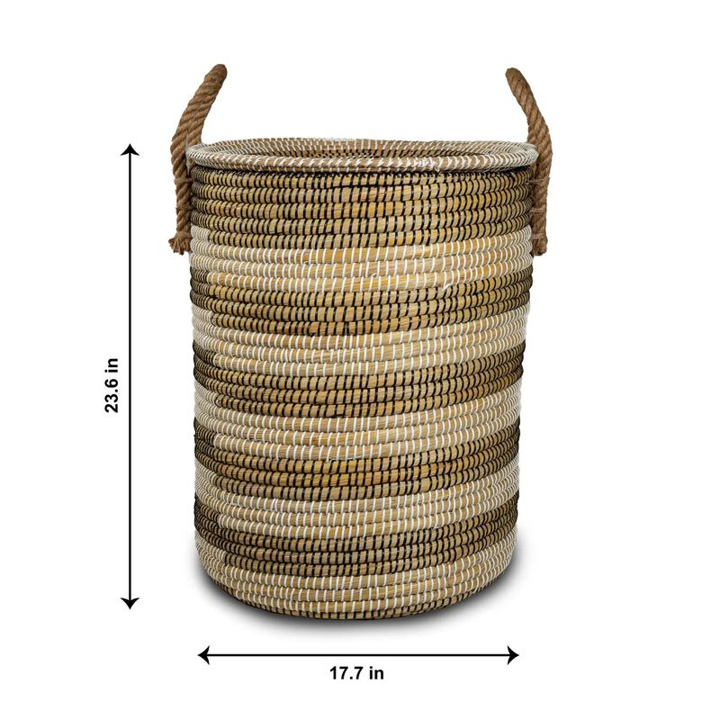 Kans Grass Cylindrical Laundry Basket with Handles & Lid image number 3
