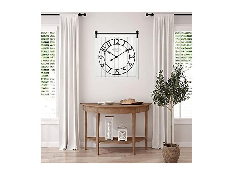 Farmhouse Barn Door Shiplap Style Cream Wall Clock 23 Inch Silent White image number 3