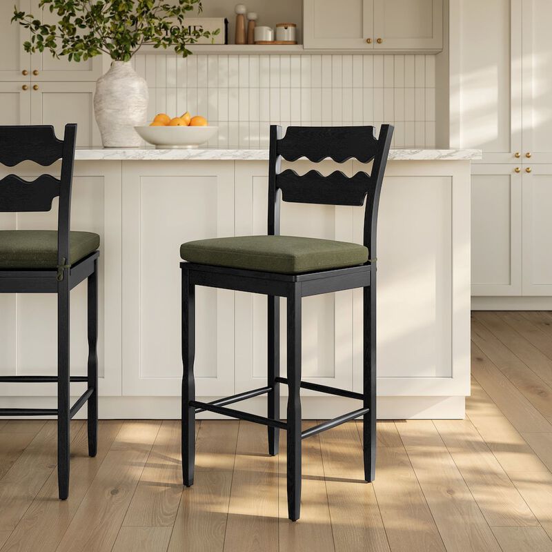 Jax Oak Wood Bar Stool With Wavy Razor Back and Cushion image number 8