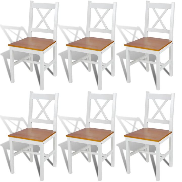 Lipa Dining Side Set of 6, X Back Design, White, Brown Pine Wood