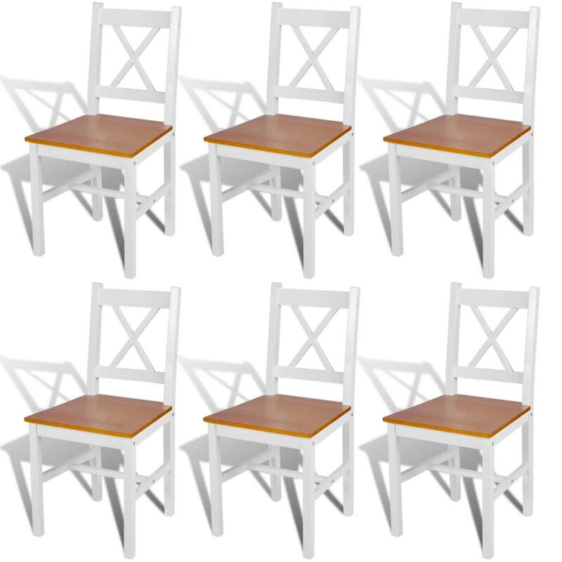 Lipa Dining Side Set of 6, X Back Design, White, Brown Pine Wood