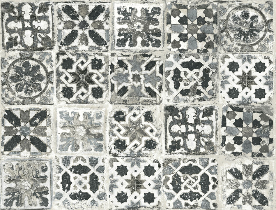 Encaustic Tile Black Peel & Stick Wallpaper