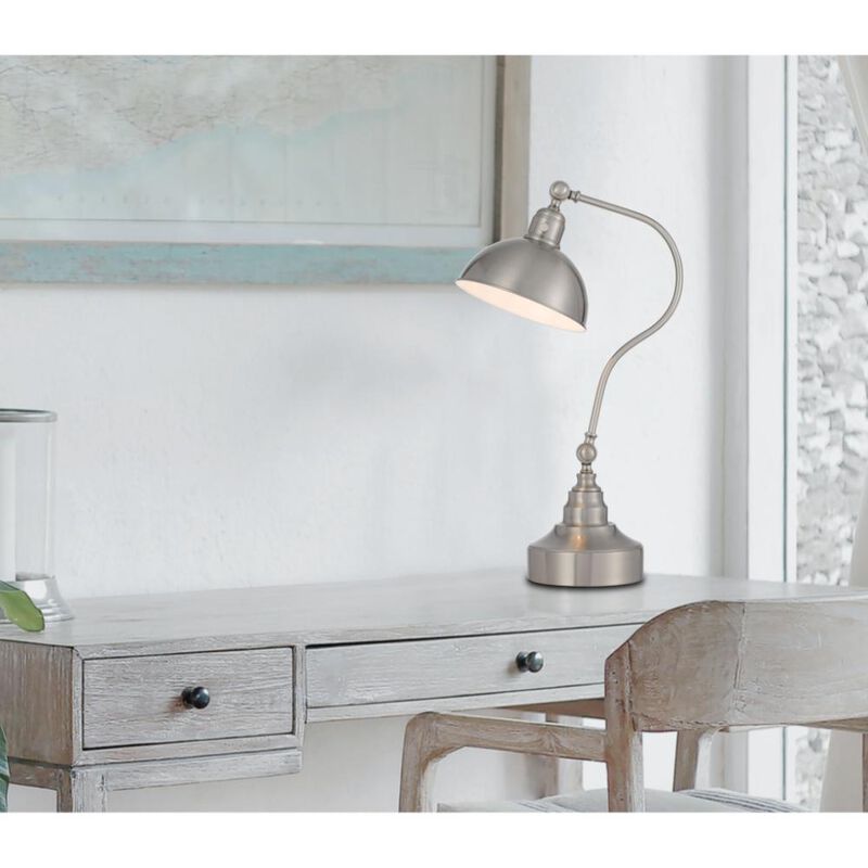 Hivvago 25" Nickel Metal Lantern Desk Table Lamp With Nickel Dome Shade