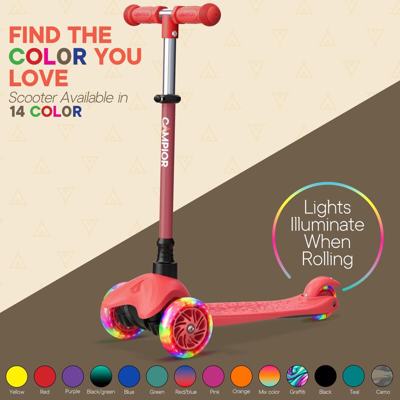 Mini 3 Wheel Scooter for Kids &ndash; Lean-to-Steer Kick Scooter with LED Light-Up Wheels, Adjustable Handlebar, Wide Anti-Slip Deck, Smooth PU Wheels, Rear Foot Brake &ndash; Toddler Scooter for Ages 2+ image number 6