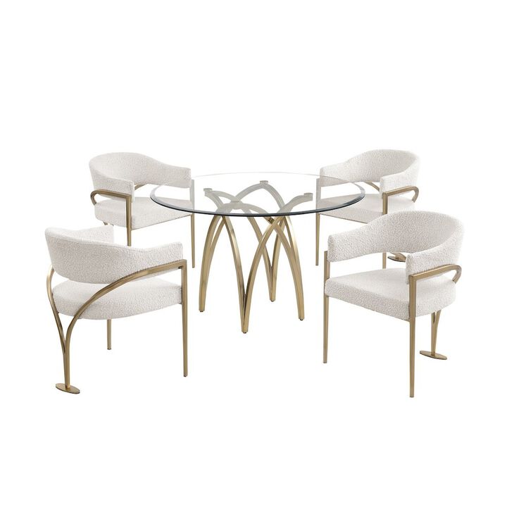 Best Quality Furniture 5Pc Round 48X48 Dining Set With 4 Cream Boucle Chairs