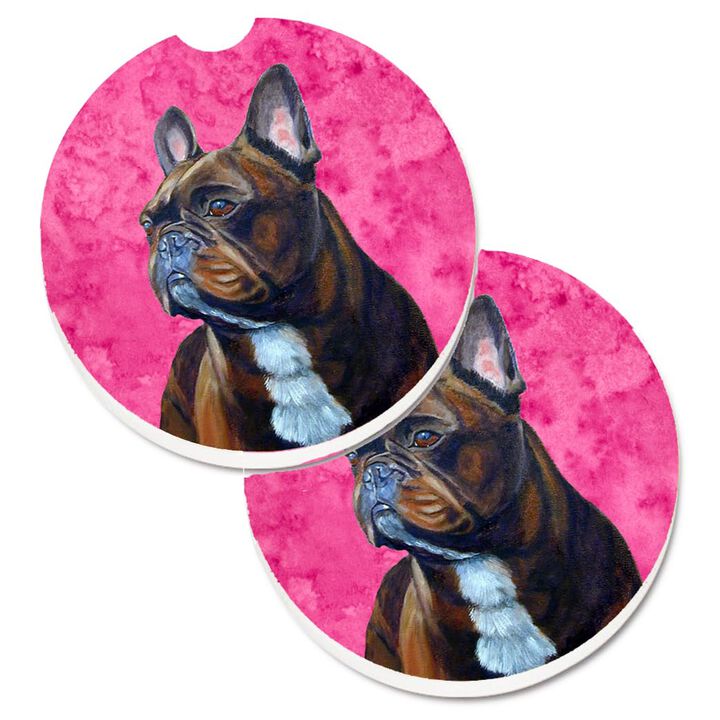Caroline's Treasures Pink French Bulldog Set of 2 Cup Holder Car Coasters LH9385PKCARC, 2.56, Multicolor