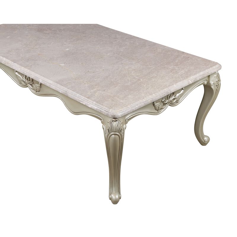 Kerra Cocktail Coffee Table, Beige Marble, Carved Champagne 54 Inch