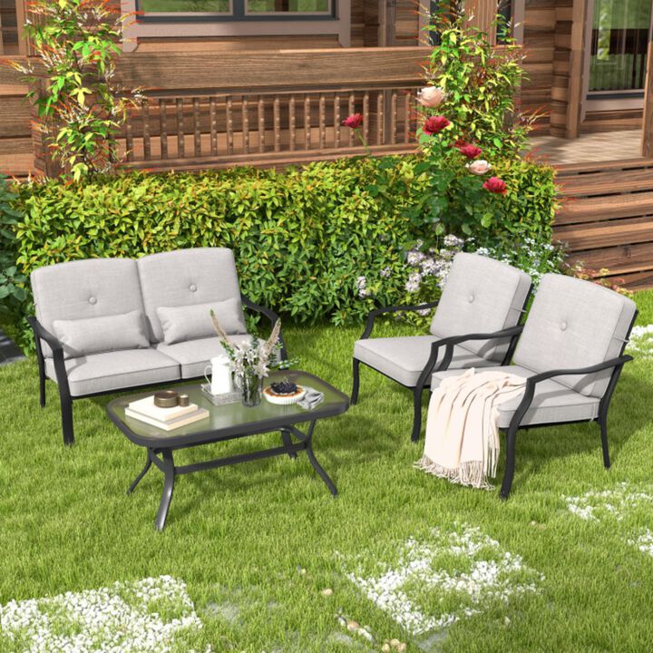 Hivvago Outdoor Loveseat Chair Set with Tempered Glass Coffee Table