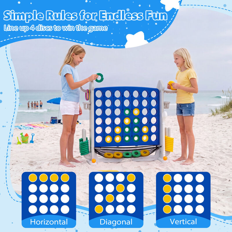 Portable 4 in 1 Row Connect Game with Mesh Net and Adjustable Height image number 7