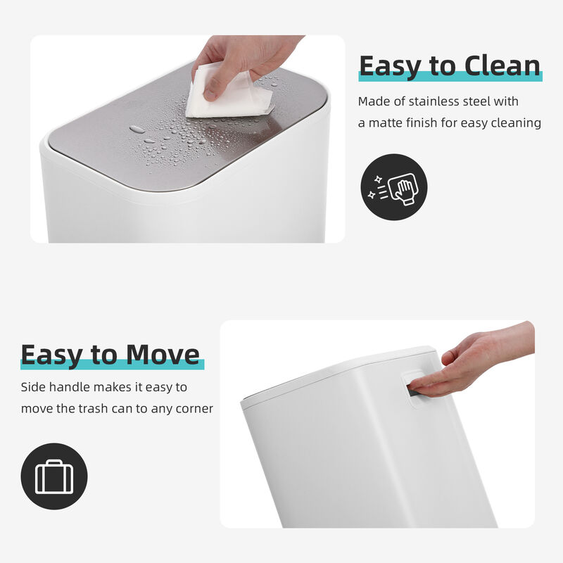 Modern Stainless Steel Trash Can, Soft Close Lid, Step Pedal, Removable Inner Bucket, Rectangular Durable Design image number 4