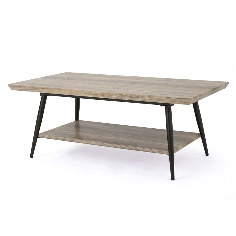 HomeRoots 43" Gray and Black Wood Coffee Table image number 2